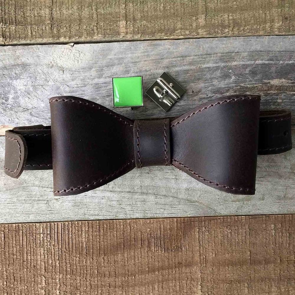 Men's Leather Bow Tie - Picture 2 of 8